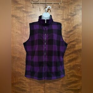 CHAPS Sport Sleeveless Buffalo Plaid Fleece Vest Womens Plus 1X Purple & Black